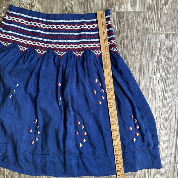 2/$18 SALE! Silk Skirt Womens 4P Embroidered Boho Bohemian Gypsy Geometric Zip - Picture 8 of 11